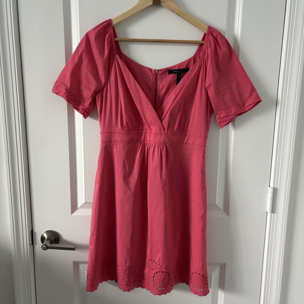 BCBG MaxAzria | Lace Cut Hem V-Neck Coral Pink Dress Size 6
